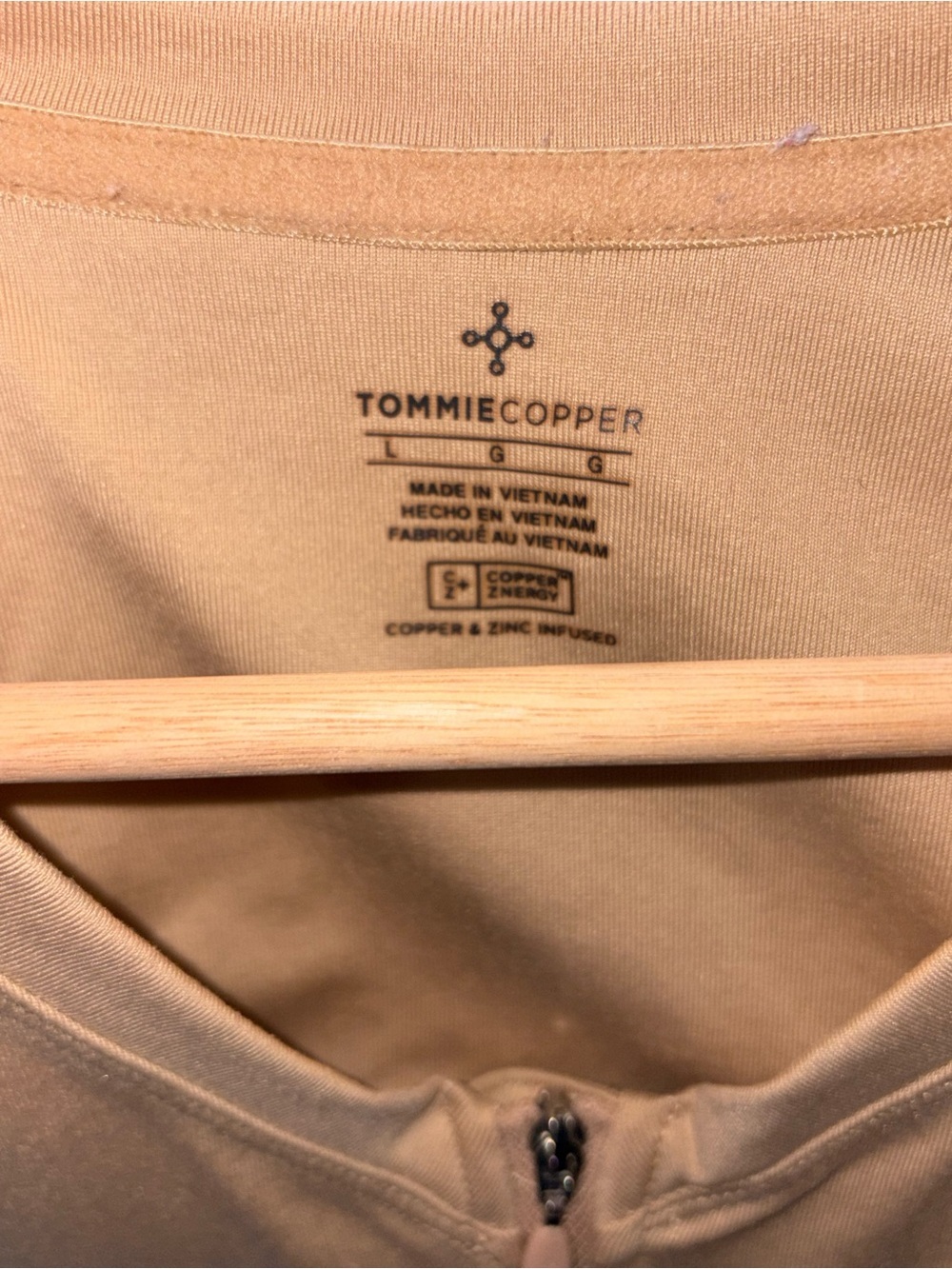 Tommie Coper Zipper Front Short Sleeve Nude Top Size Large - Picture 4 of 4